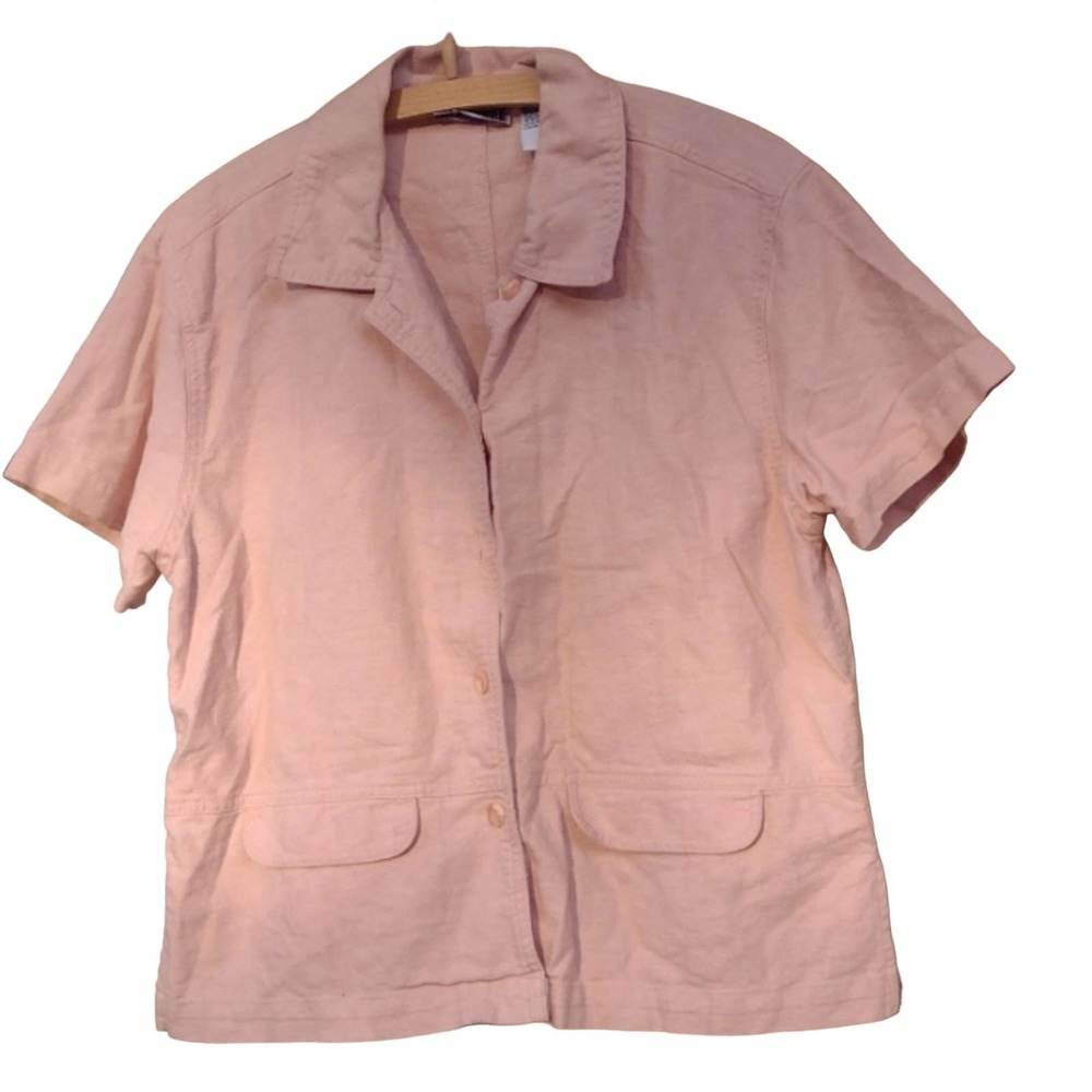 Women's Pink Short Sleeve Button-Up Top